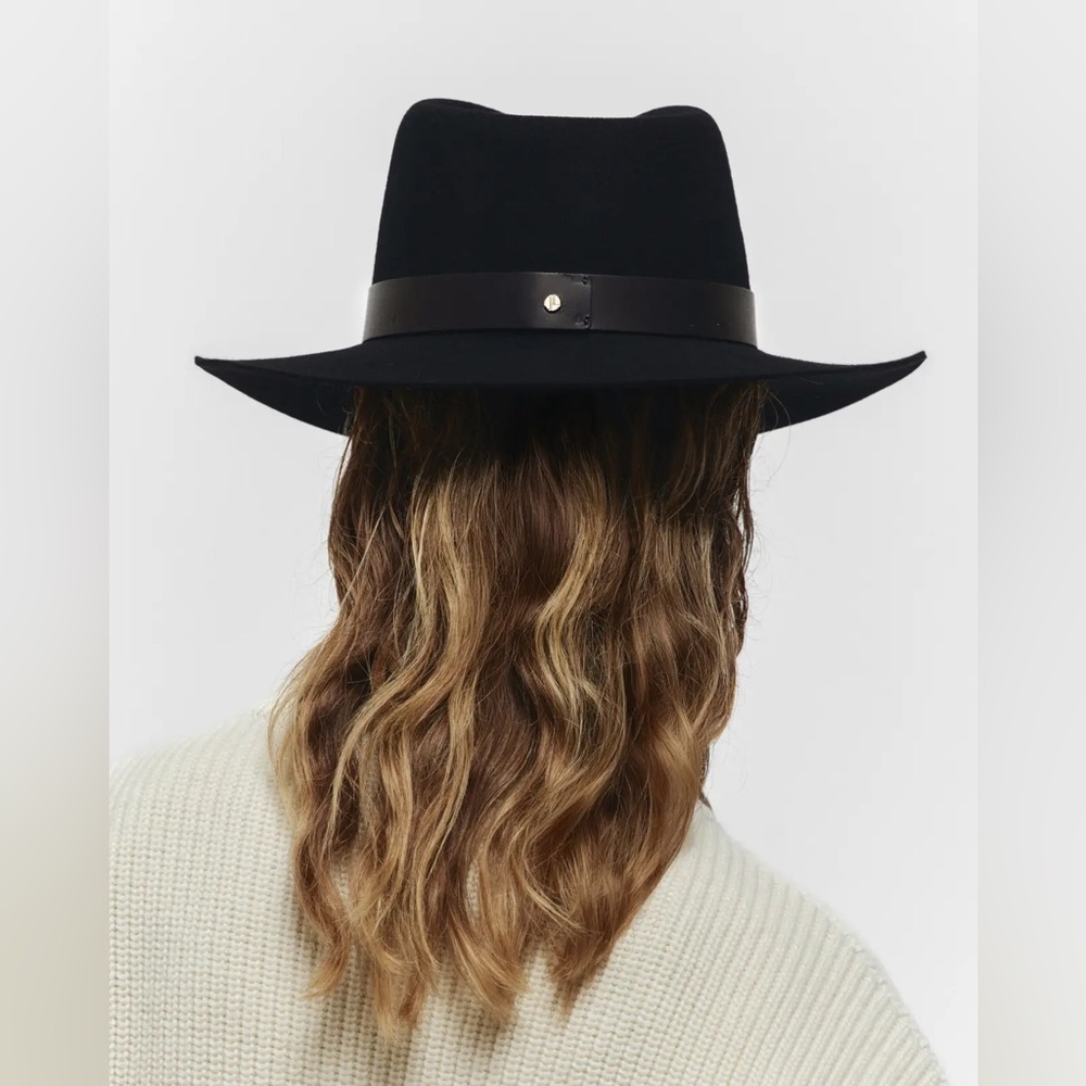 NEW Janessa Leone Ross Hat Package Wool Fedora Black M - Picture 2 of 5